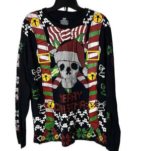 Ugly Xmas sweater Long  sleeve tee shirt. skull,grunge,party,holidays,EC